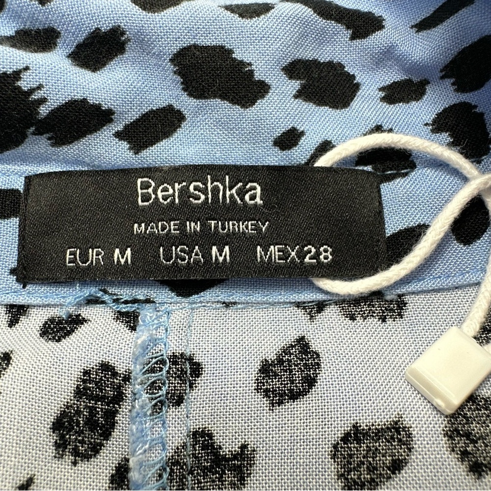 Bershka Blue Animal Print Shirt Dress Womens Medium 3/4 Sleeves - Picture 4 of 8